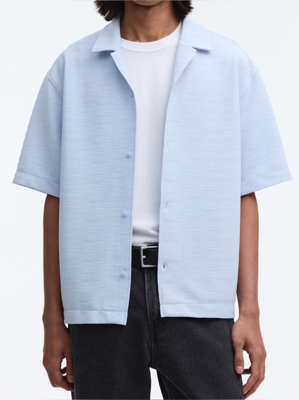 H&M Blue Short-Sleeve Casual Button-Down Shirt